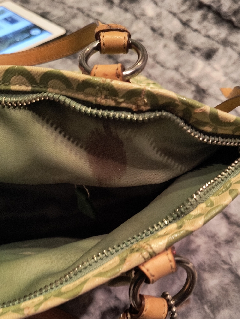Coach Green Signature Logo Bag with Leather Trim Women's - Picture 10 of 12